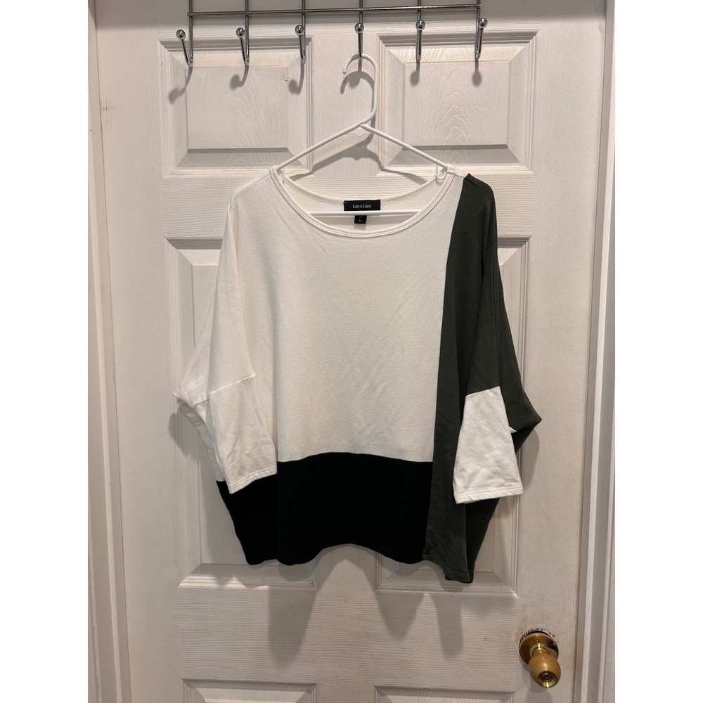 Karen Kane Colorblock Dolman Sleeve Top White‎ Black Olive Green L Made in USA